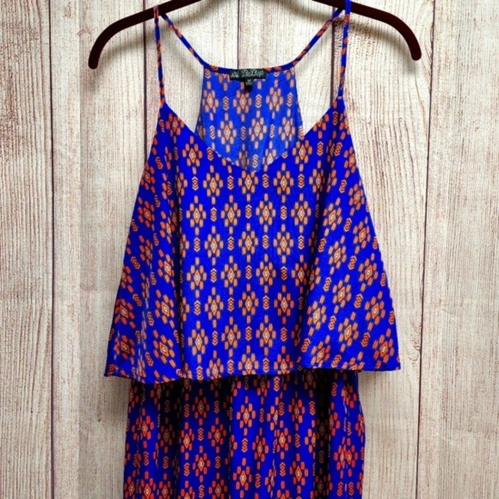 BeBop Sleeveless Blue Orange Maxi Southwestern Gypsy Dress Size M